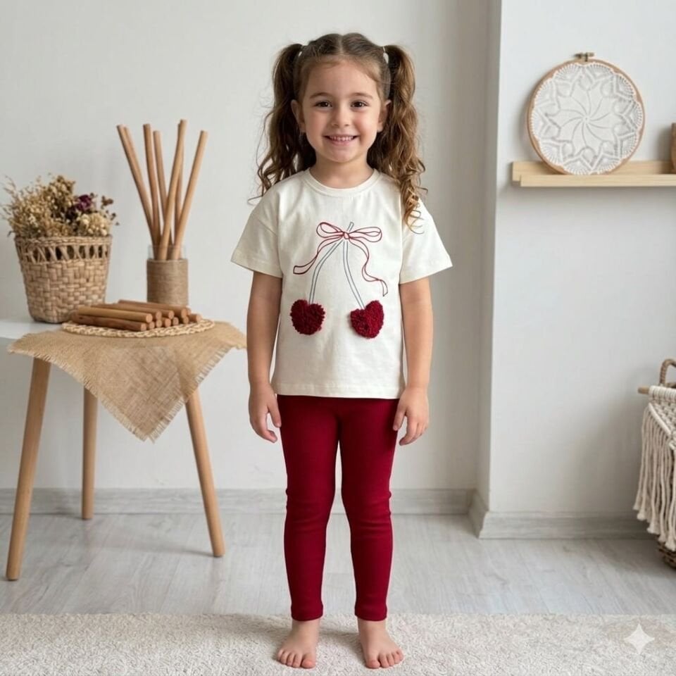 Kiraz Desenli Kaşkorse Taytlı Takım