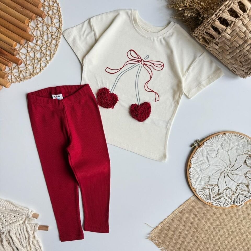 Kiraz Desenli Kaşkorse Taytlı Takım