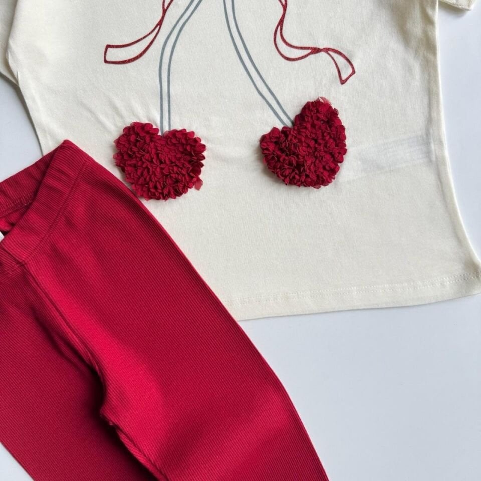 Kiraz Desenli Kaşkorse Taytlı Takım