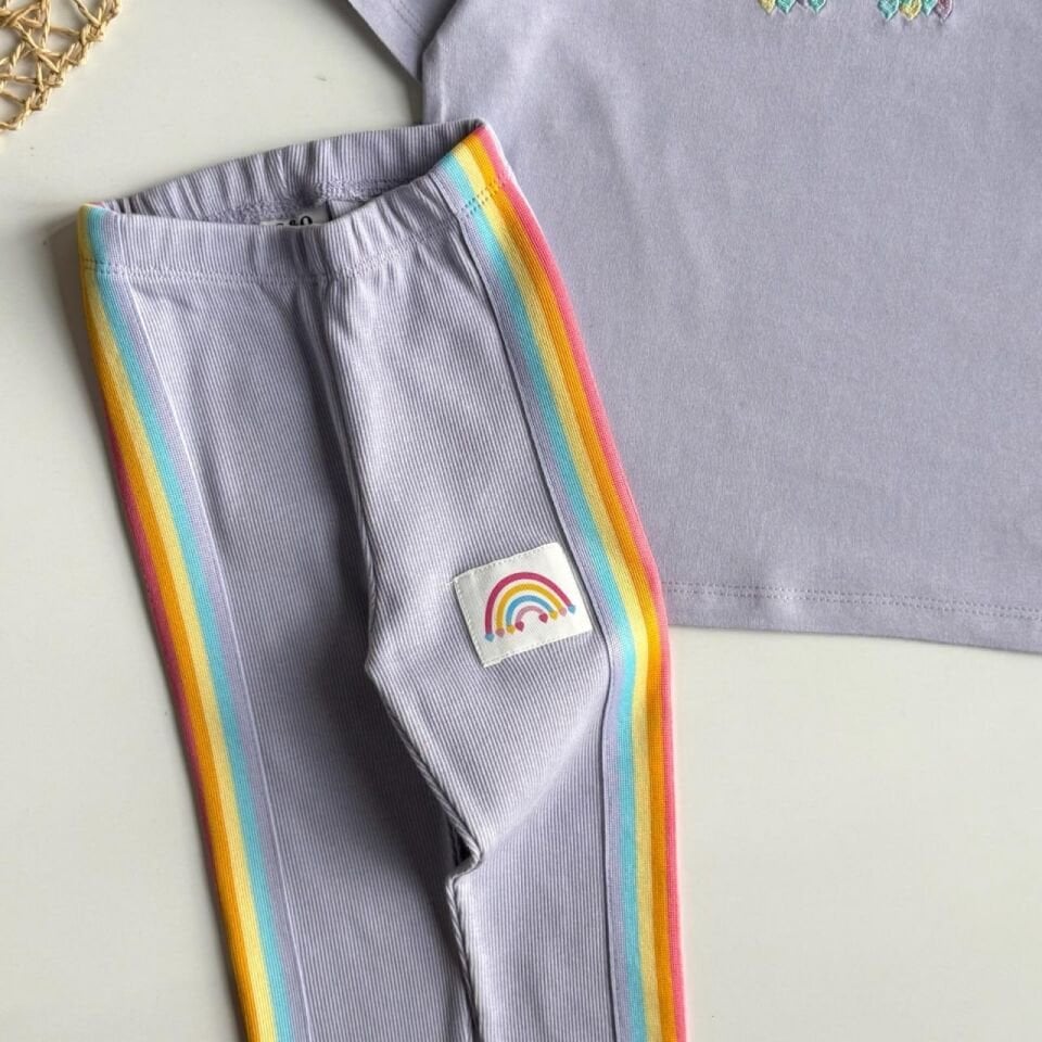 Gökkuşağı Desenli Kaşkorse Takım Lila