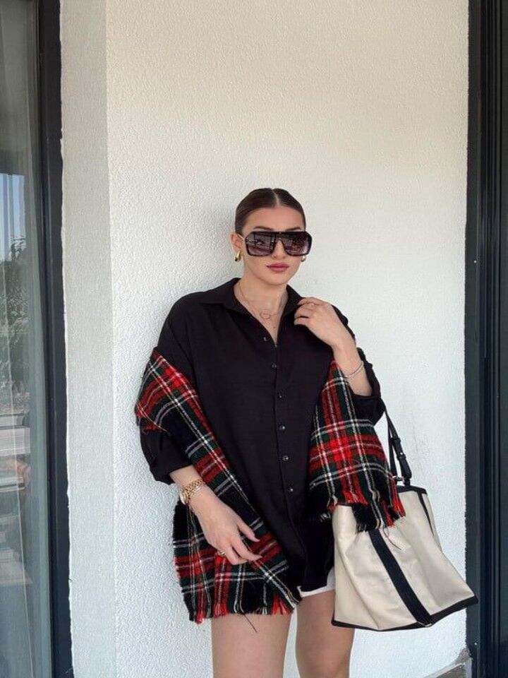Arka Çift Pens Oversize Keten Gömlek