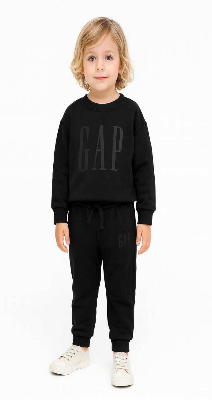 Siyah Üç İplik Pamuklu Yazı Baskılı Takım