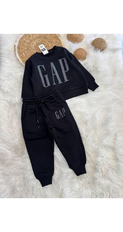 Siyah Üç İplik Pamuklu Yazı Baskılı Takım