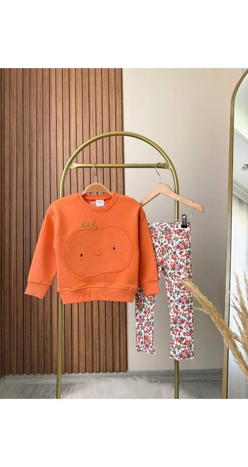 Pumpkin Desen Nakış İşlemeli Pamuklu Takım