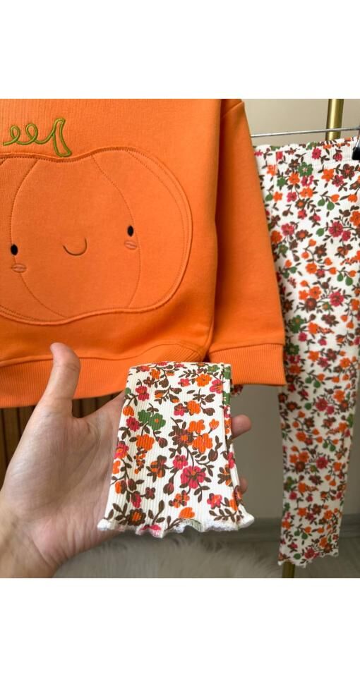 Pumpkin Desen Nakış İşlemeli Pamuklu Takım