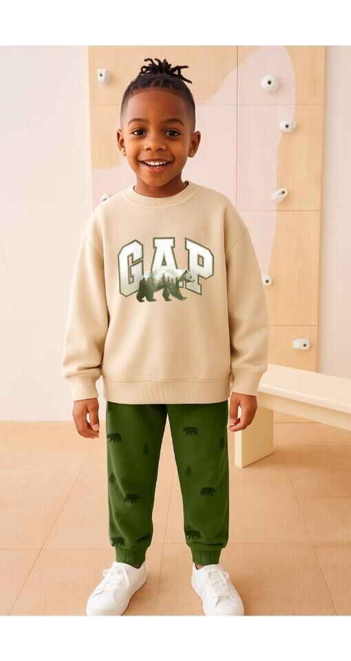 Bear Baskılı Üç İplik Pamuklu İkili Takım