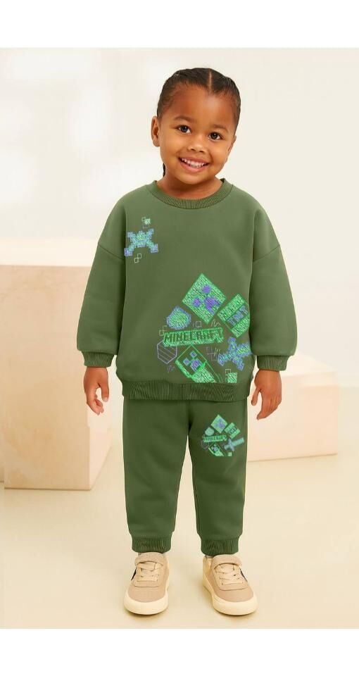 Minecraft Baskılı Fırçalı Kumaş İkili Pamuklu Takım