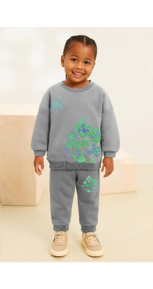 Minecraft Baskılı Fırçalı Kumaş İkili Pamuklu Takım