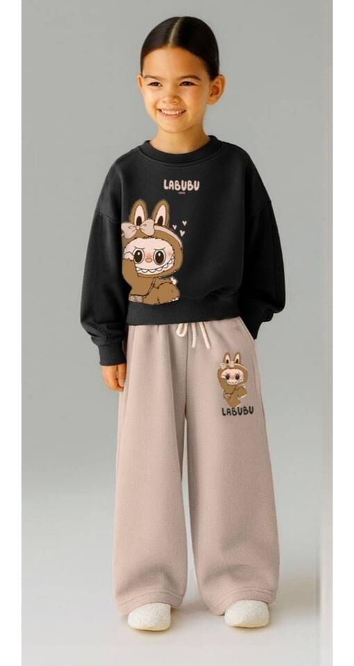 Labubu Baskılı Fırçalı Kumaş Pamuklu Takım