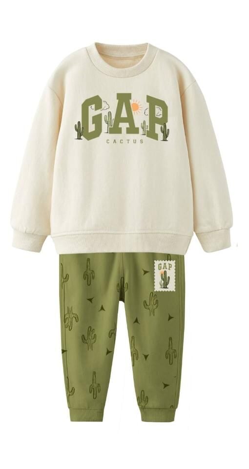 Kaktüs Baskılı Üç İplik Pamuklu İkili Takım